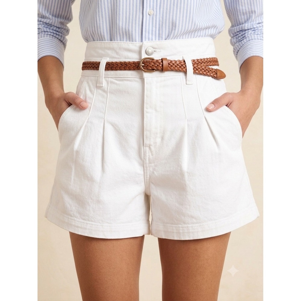 Veronica Beard Jaylen White High Waisted Pleated Denim Shorts Double Button 26